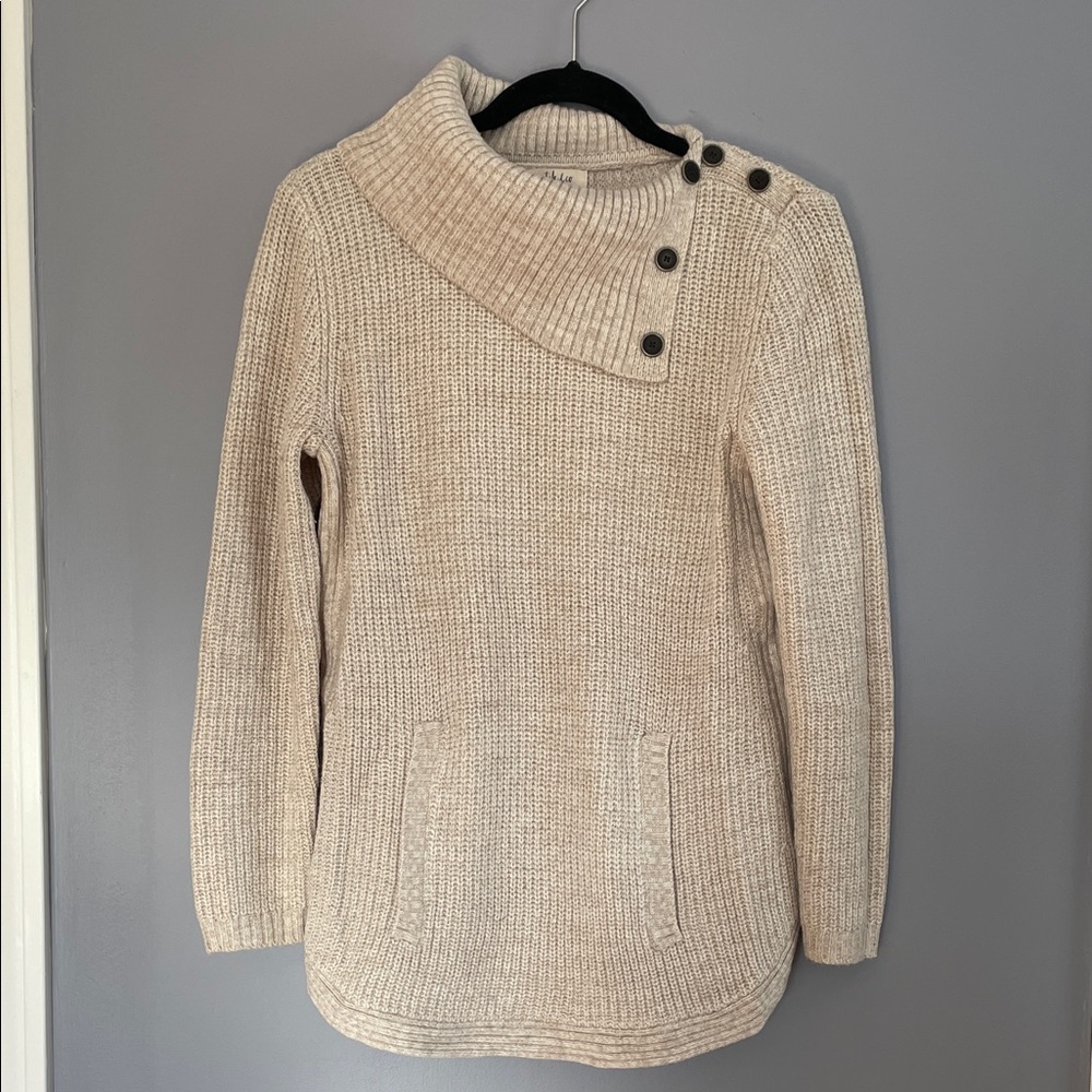 Style & Co. Beige Cowl Neck Sweater with Button Accents
